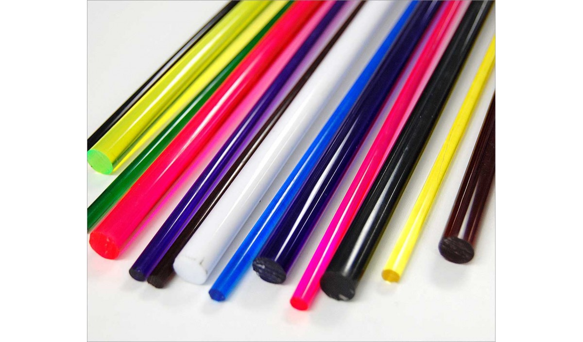 7 Different Color Clear Acrylic Plexiglass Plastic Rods 3/4” Diameter x 11  1/4 Long - Pink, Amber, Blue, Red, Yellow, Orange, & Purple