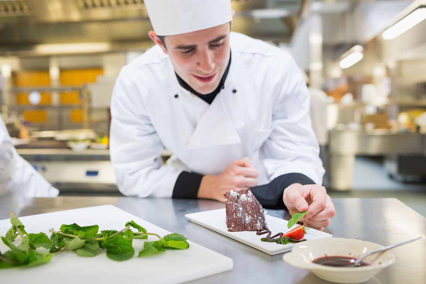 Chef at plastic cutting board